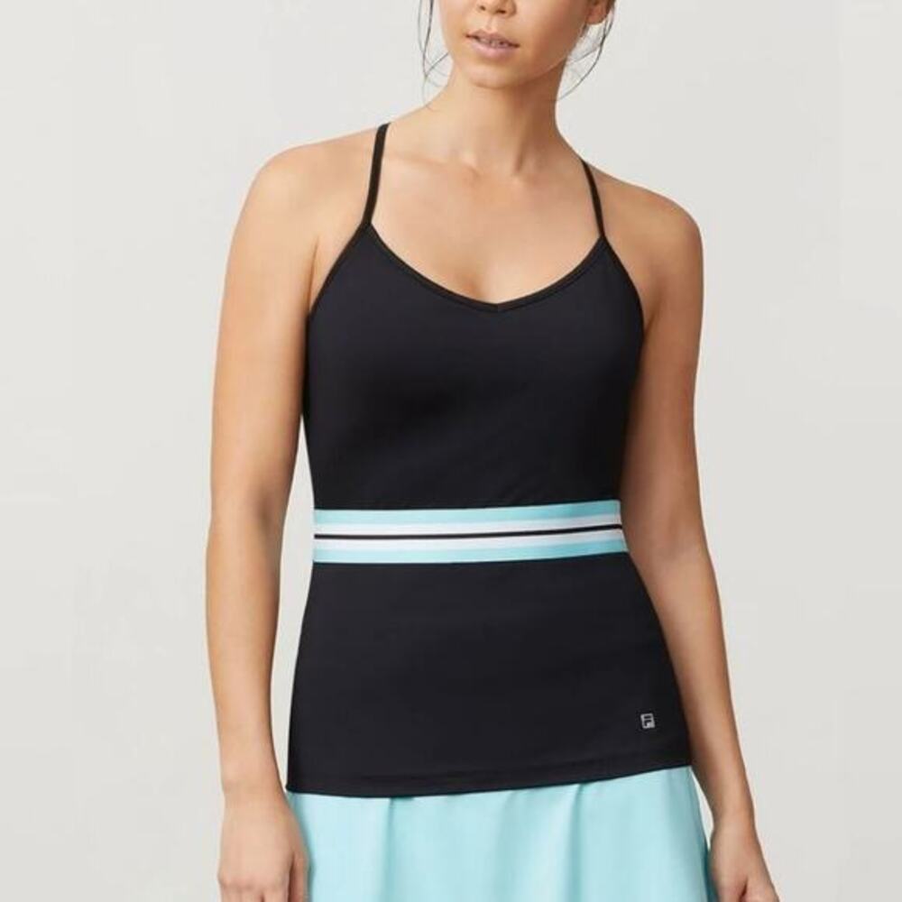 Fila Love Game Cami Tank Black Aqua Women's‎ size small New